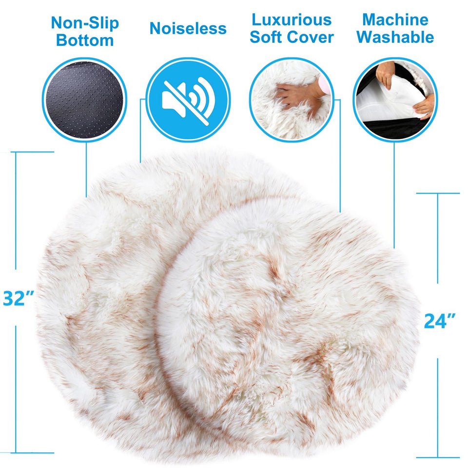 Luxury Faux Fur Orthopedic Dog Bed Donut, Memory Foam Circle Bed for Small, Medium, Large and XL Pets, Fluffy Pet Rug with Waterproof and Washable Soft Cover, Bone White