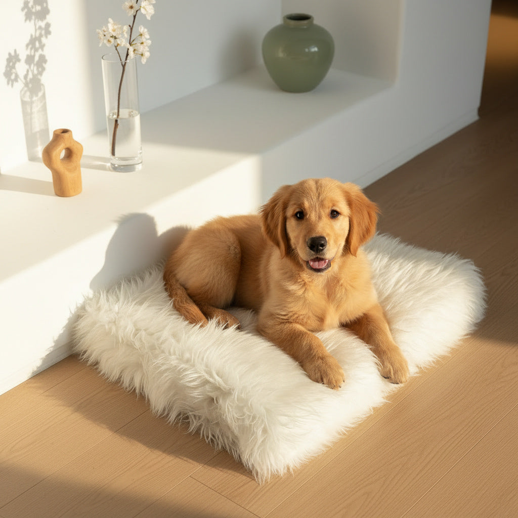 LUXURY FAUX FUR CRATE DOG BED