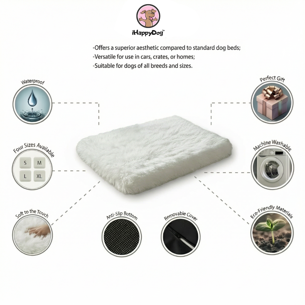 Dog bed with features highlighted on a white background