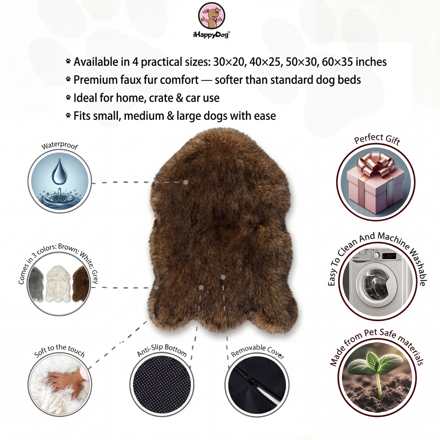 iHappyDog® Orthopedic Luxury Faux Fur Dog Bed